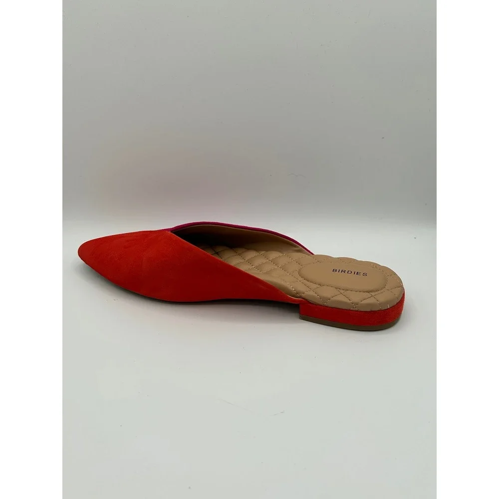 Birdies The Swan Mules Women Sz 8.5 Red Pink Suede Colorblock Pointed Toe Flats